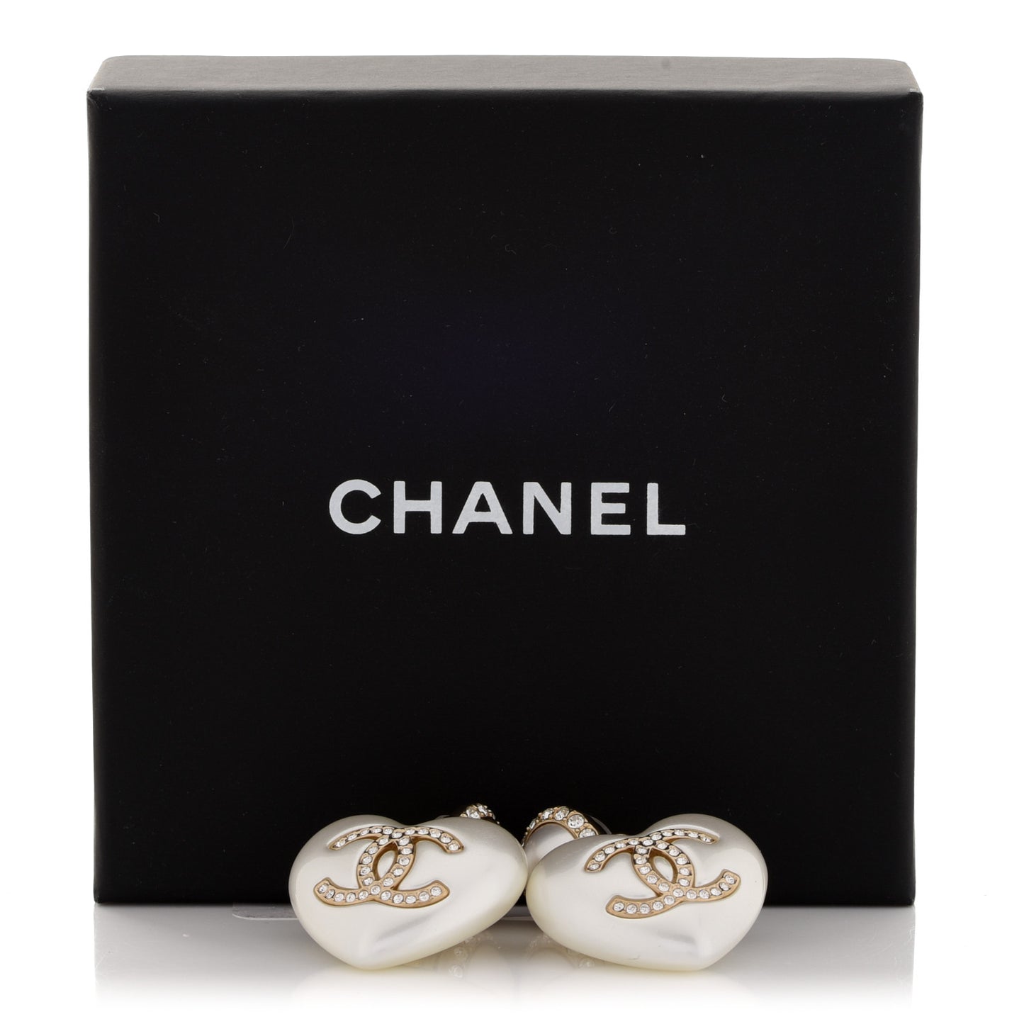 Pearl Crystal CC Heart Drop Earrings Gold