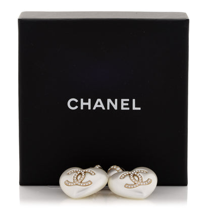 Chanel Pearl Crystal CC Heart Drop Earrings Gold 5 of 5