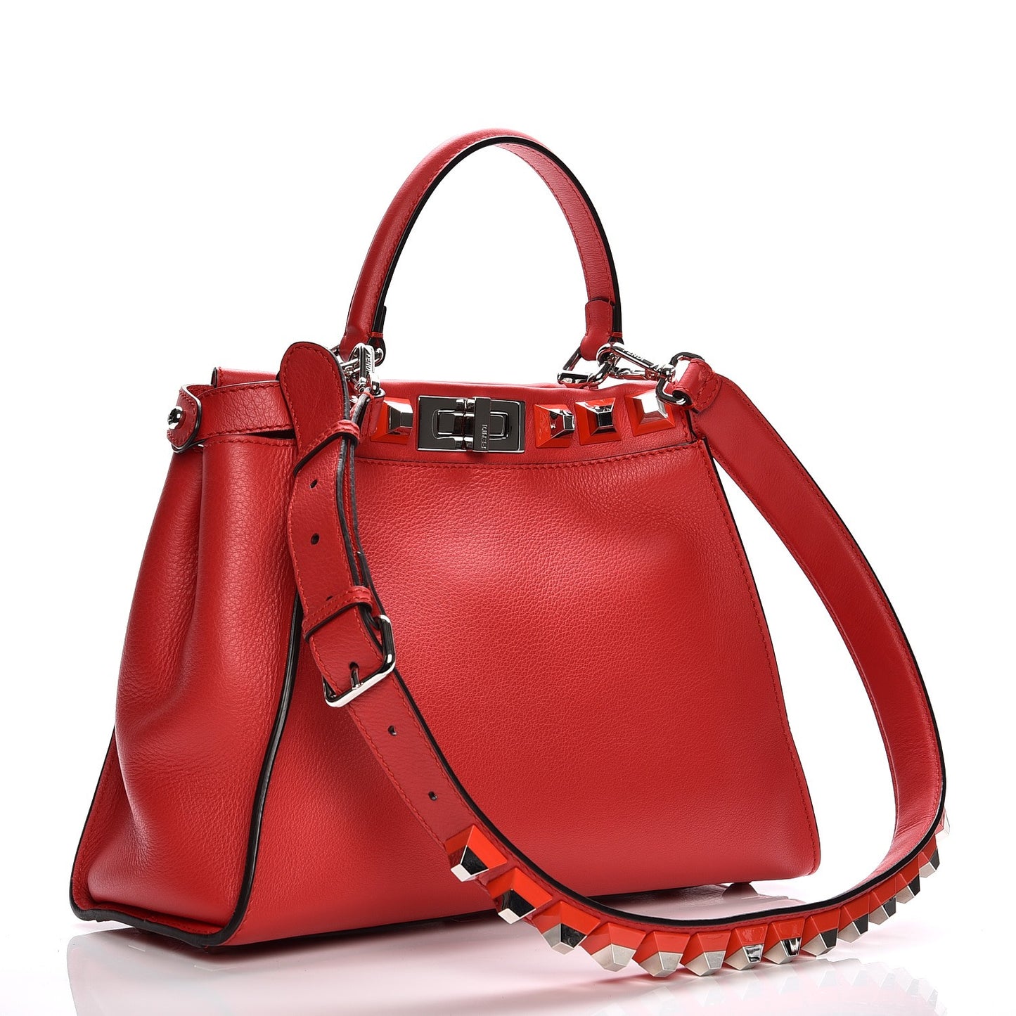 Vitello Seta Studded Medium Peekaboo Iconic Satchel Fiamma