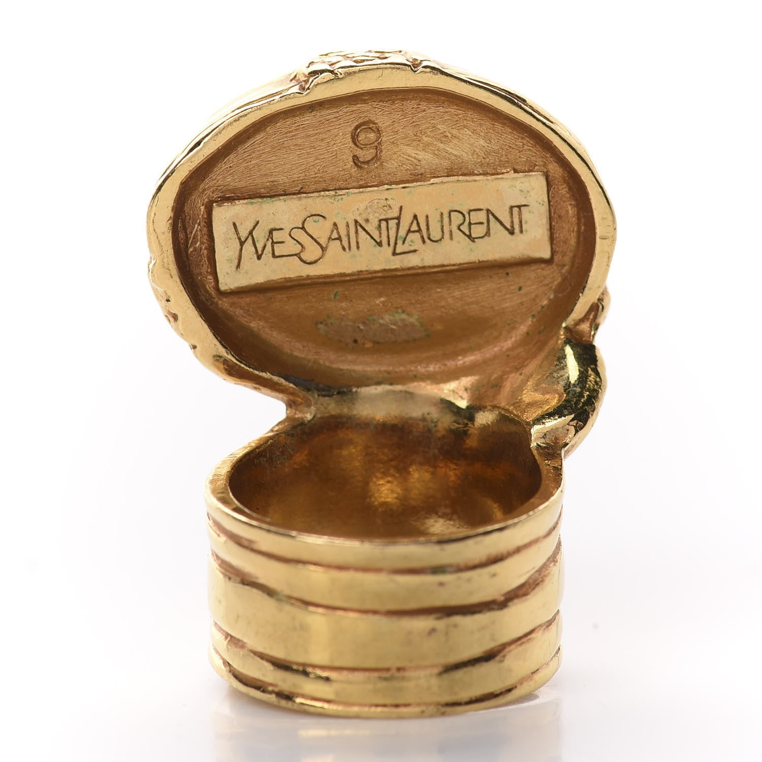 Saint Laurent Glass Cabochon Arty Ovale Ring 9 Gold Coral 3 of 4