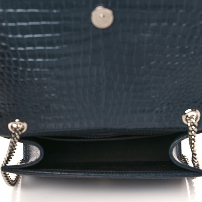 Saint Laurent Calfskin Crocodile Embossed Small Classic Monogram Kate Tassel Satchel Navy 4 of 8