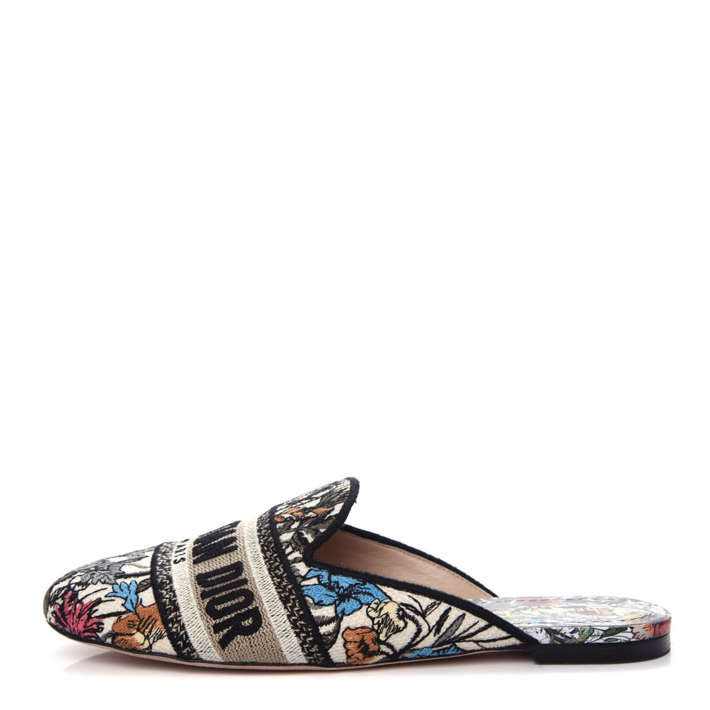 Canvas Cotton Embroidered Mille Fleurs Dioriviera Mules 37 Multicolor