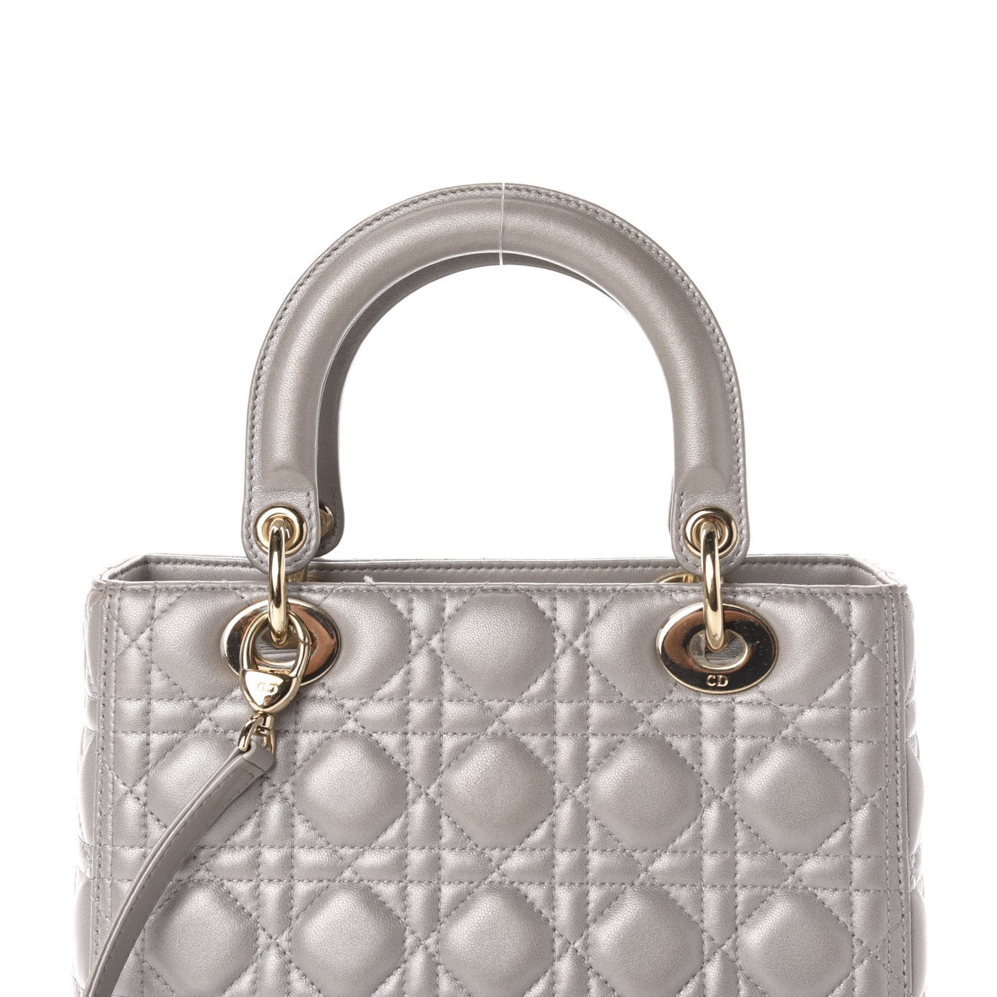 Pearly Lambskin Cannage Medium Lady Dior Grey