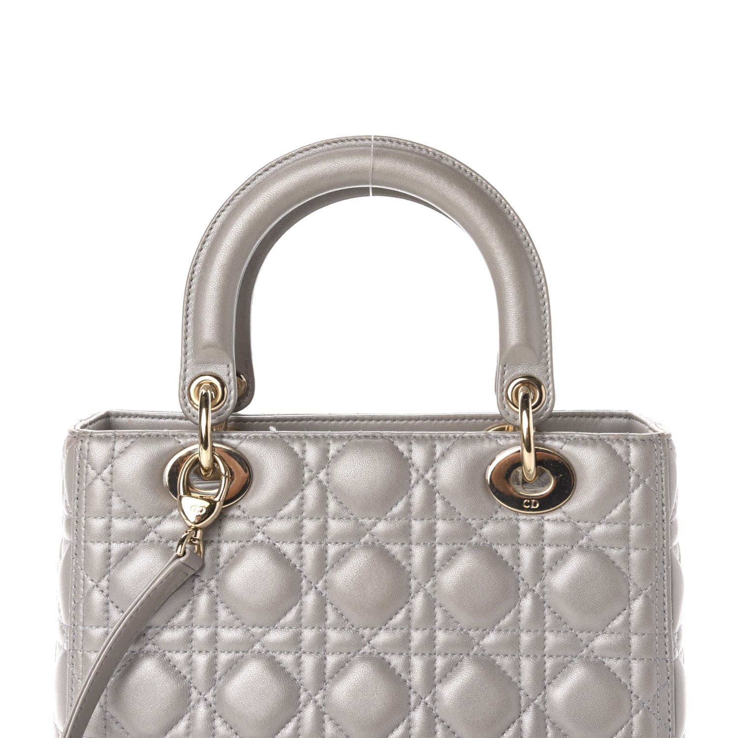 Christian Dior Pearly Lambskin Cannage Medium Lady Dior Grey 15 of 19