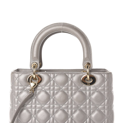 Christian Dior Pearly Lambskin Cannage Medium Lady Dior Grey 15 of 19