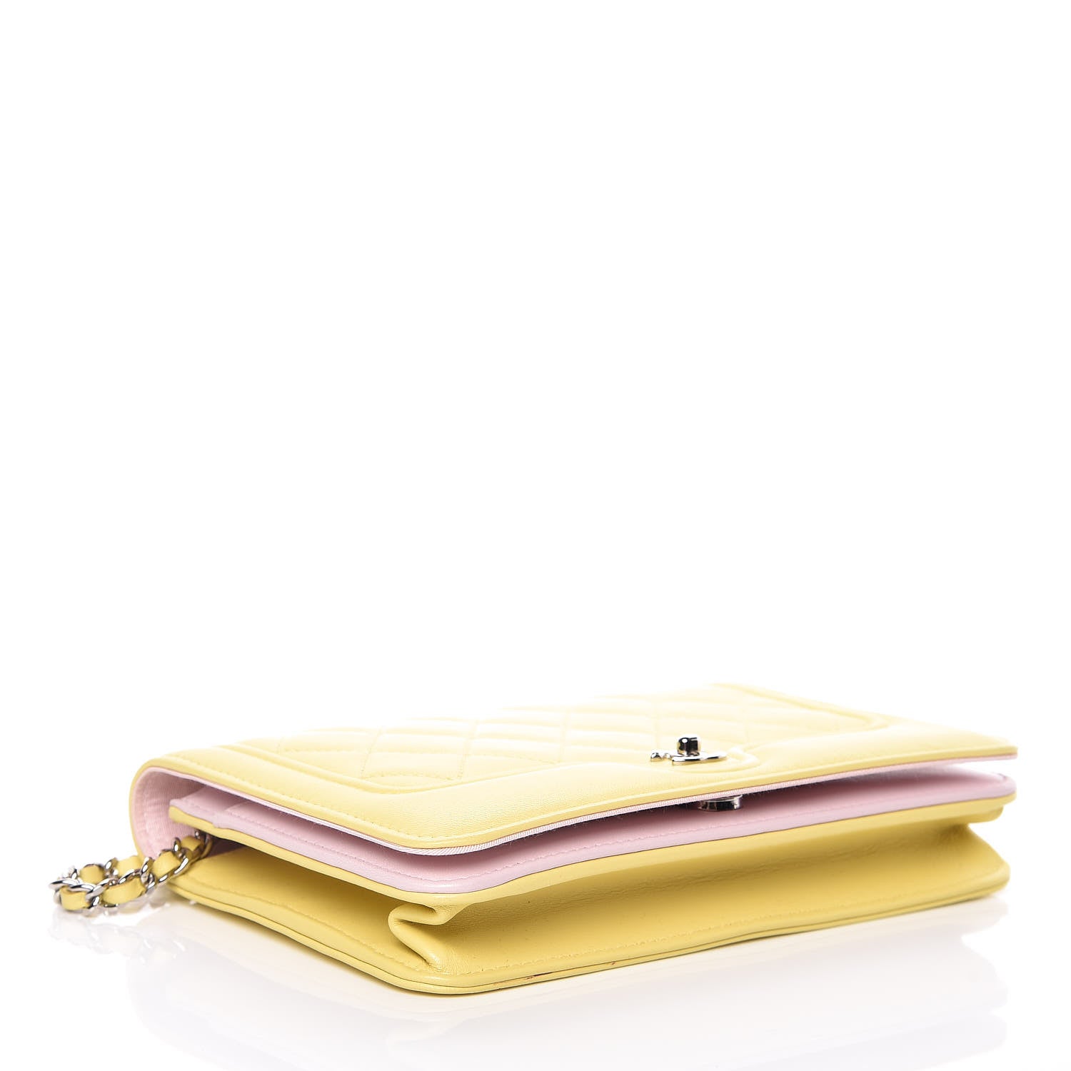 Chanel Lambskin Quilted Wallet on Chain WOC Yellow 4 of 10