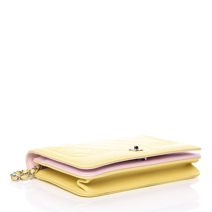 Chanel Lambskin Quilted Wallet on Chain WOC Yellow 4 of 10
