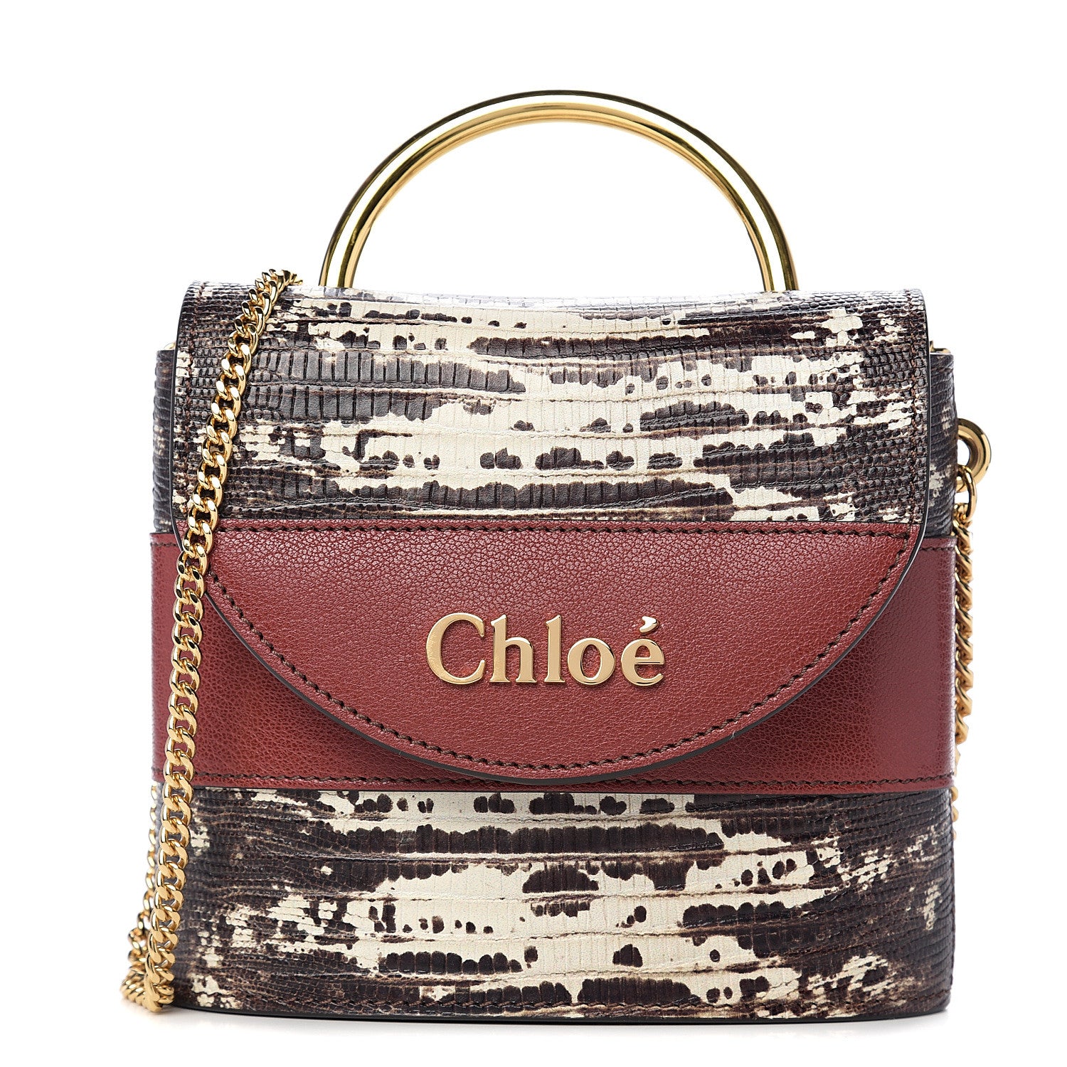 Chloe Calfskin Lizard Embossed Small Aby Lock Sepia Brown 1 of 8