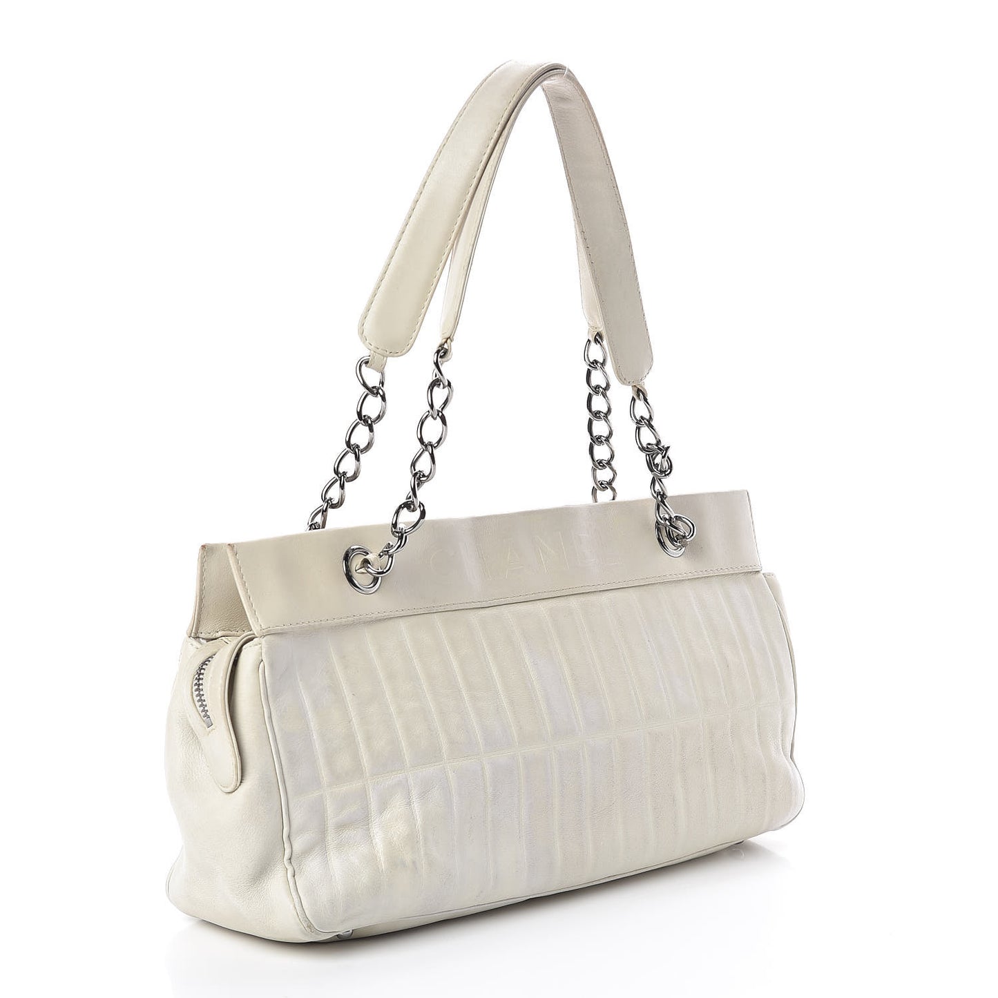 Lambskin Vertical Quilted Lax East West Shoulder Bag Ivory