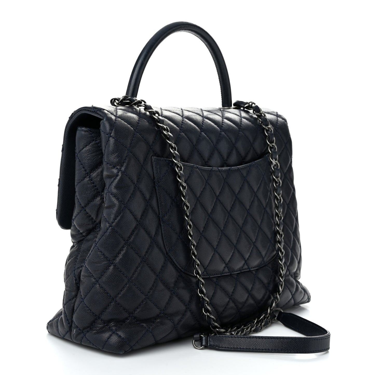 Caviar Quilted Large Coco Handle Flap Navy