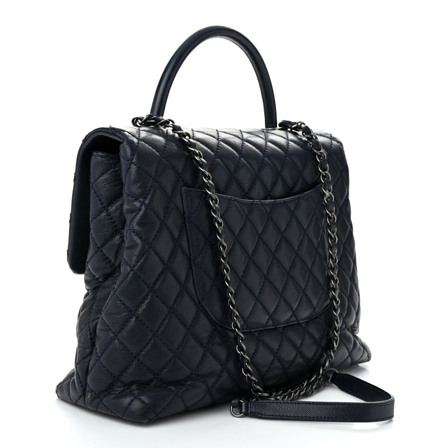 Chanel Caviar Quilted Large Coco Handle Flap Navy 2 of 11