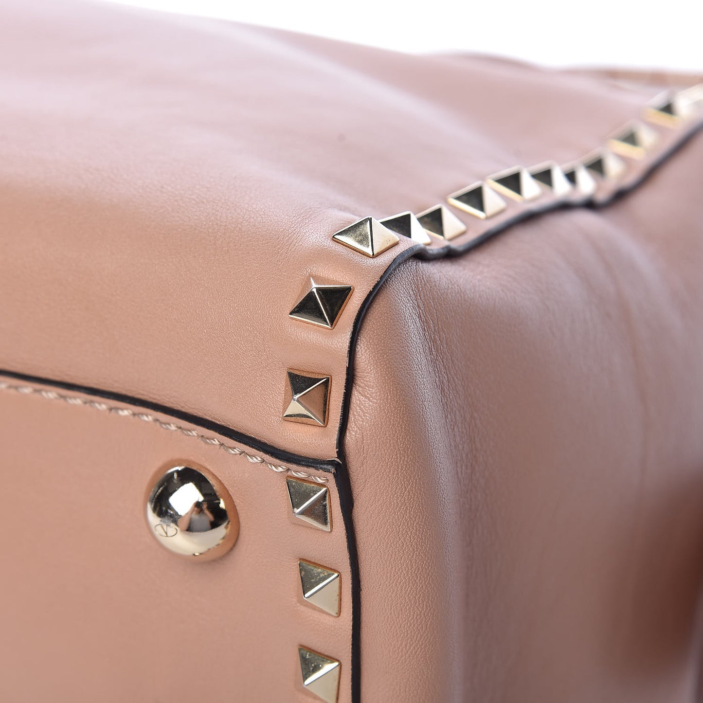 Calfskin Rockstud Top Handle Satchel Soft Noisette