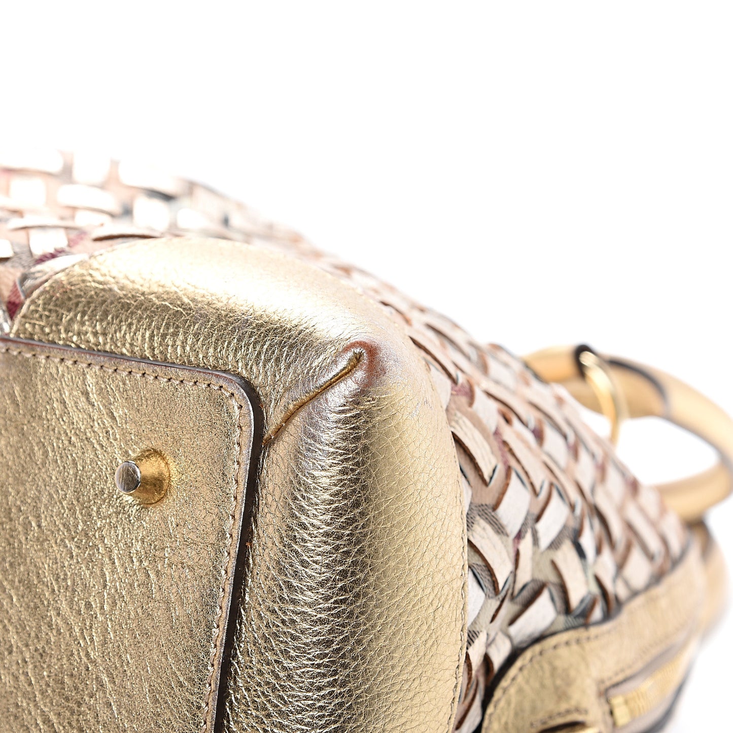 Metallic Woven Haymarket Check Thornley Satchel Gold