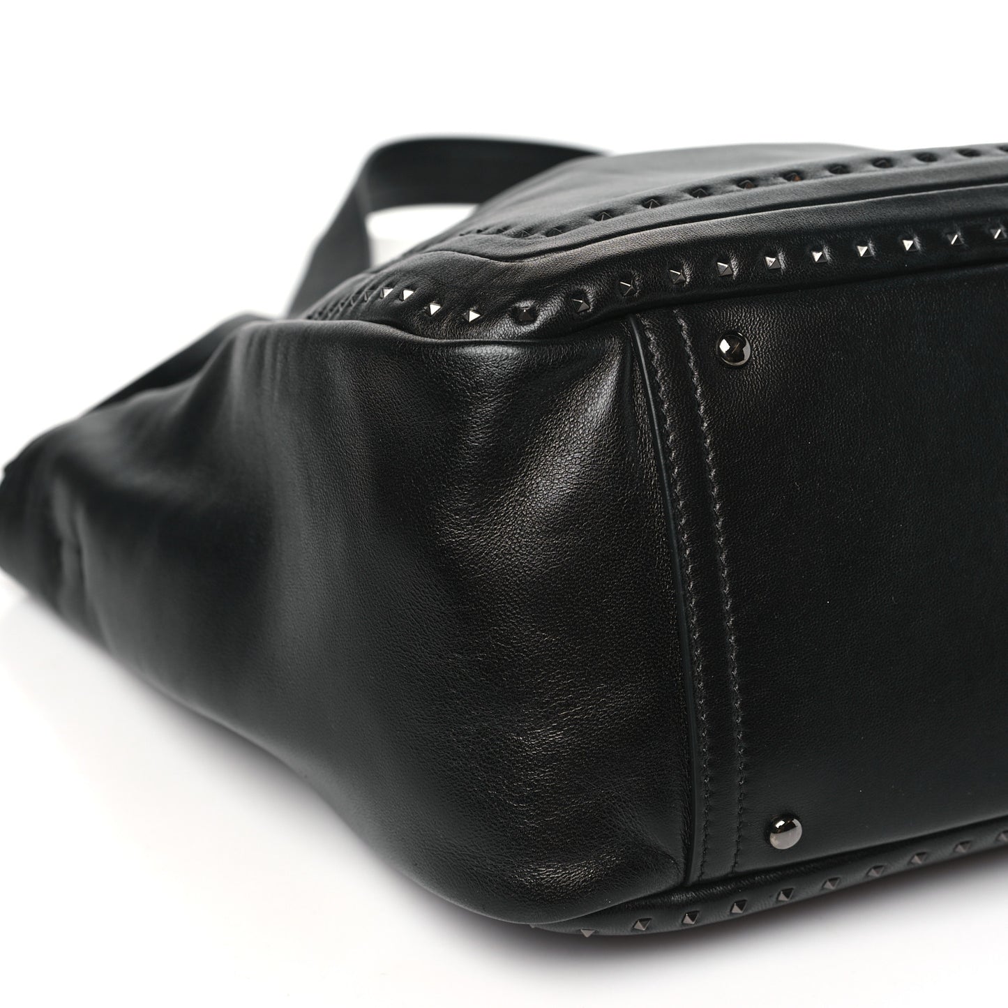 Calfskin Rockstud Hobo Tote Black