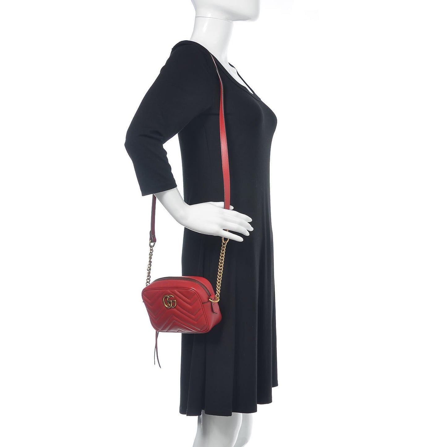 Calfskin Matelasse Mini GG Marmont Chain Shoulder Bag Hibiscus Red