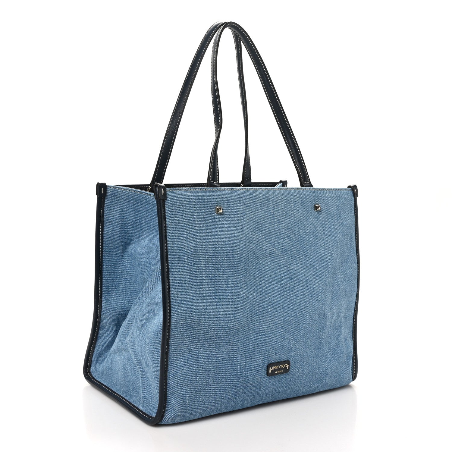 Jimmy Choo Washed Denim Logo Varenne Tote Bag Blue Ecru Navy 3 of 10