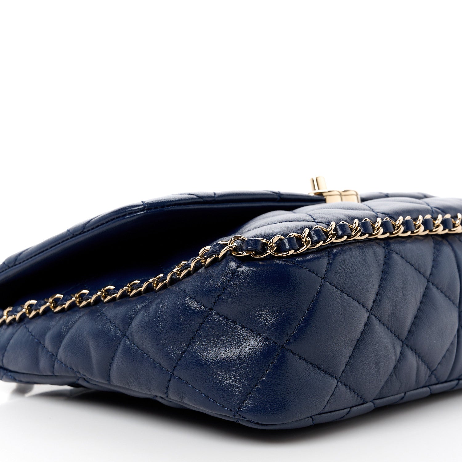 Chanel Lambskin Enamel Quilted Chain Frame Flap Navy 10 of 11