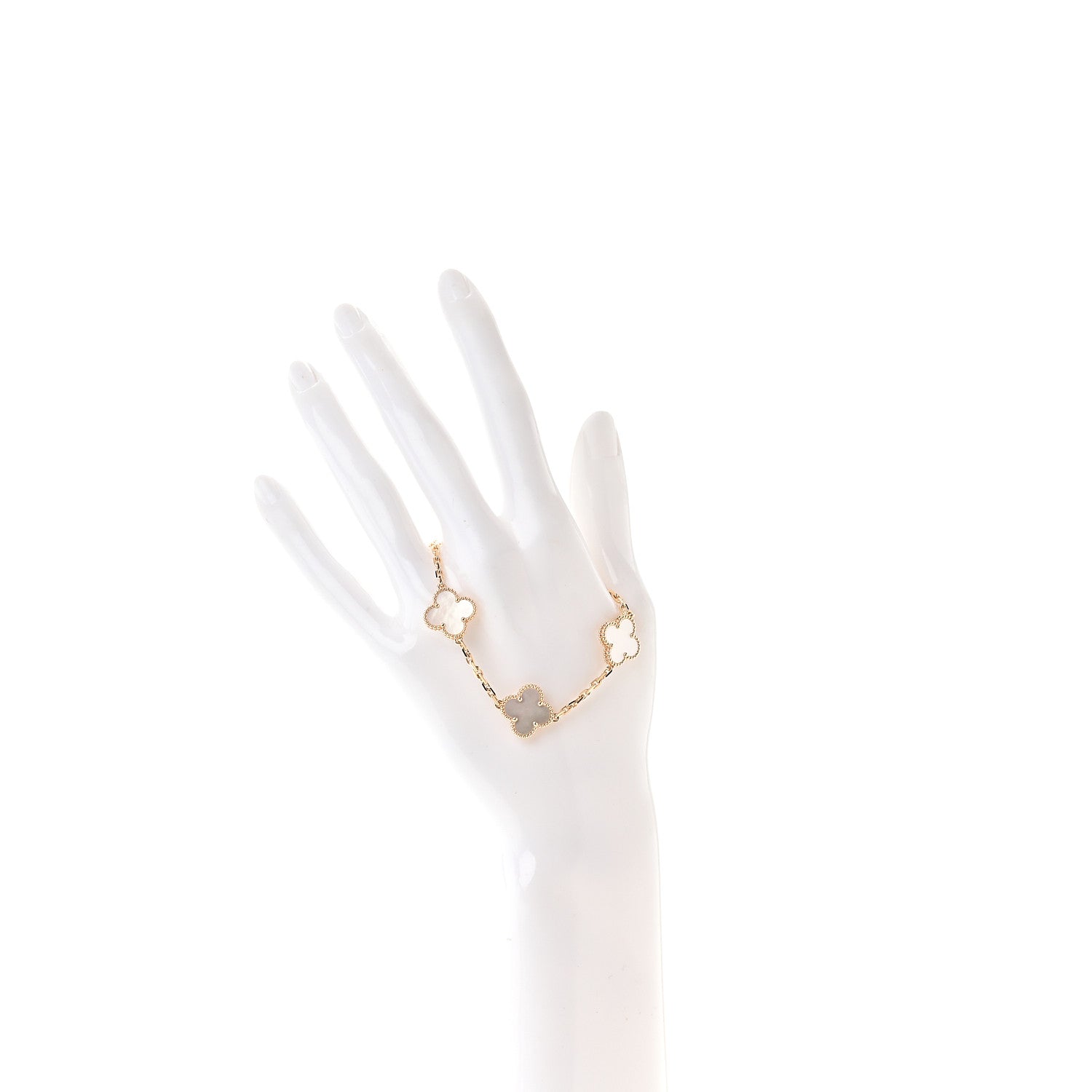 Van Cleef & Arpels 18K Yellow Gold Mother of Pearl 5 Motifs Vintage Alhambra Bracelet 2 of 7