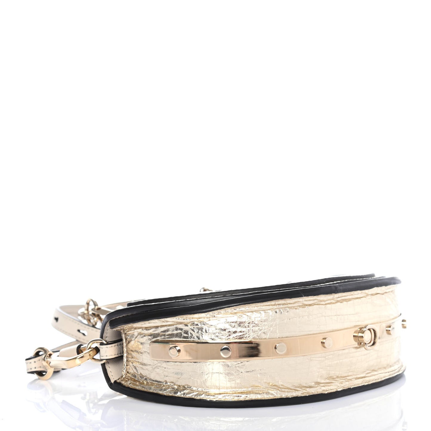 Metallic Calfskin Small Nile Bracelet Minaudiere Bag Gold