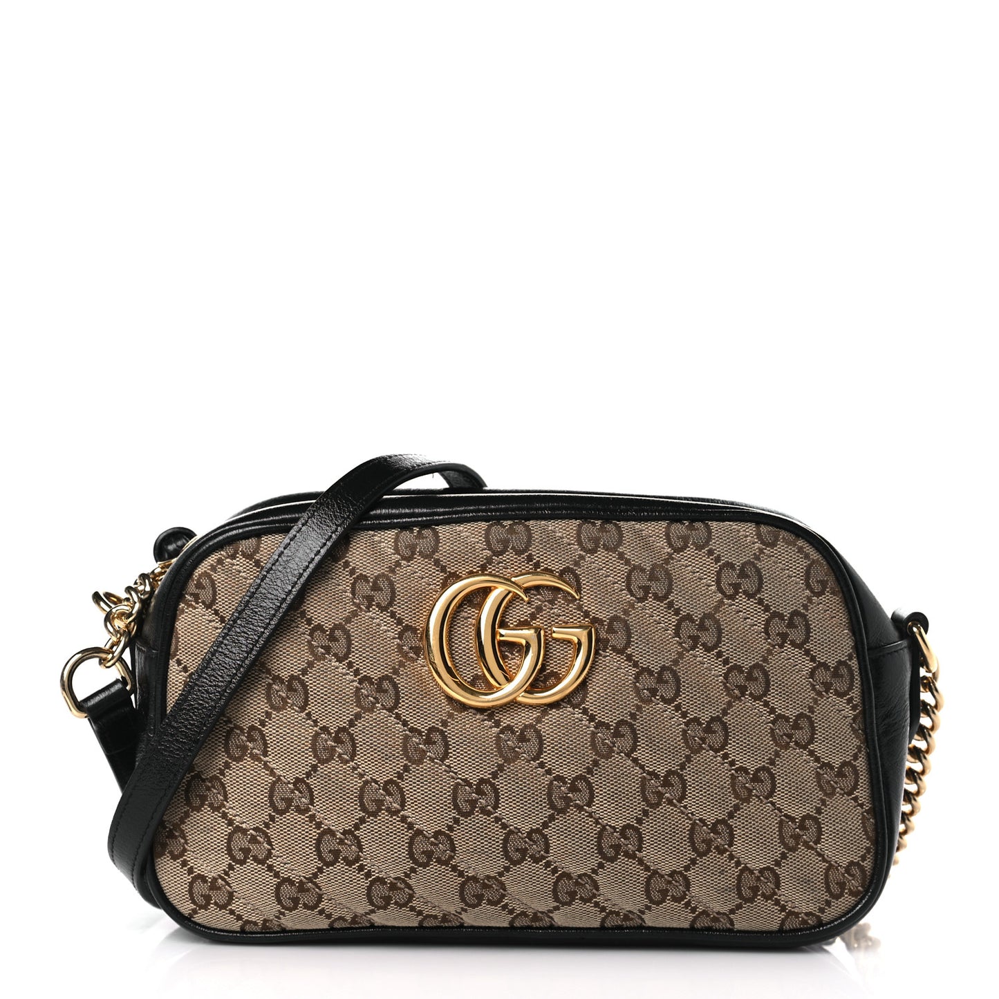 Monogram Matelasse Diagonal Small GG Marmont Chain Shoulder Bag Beige Black