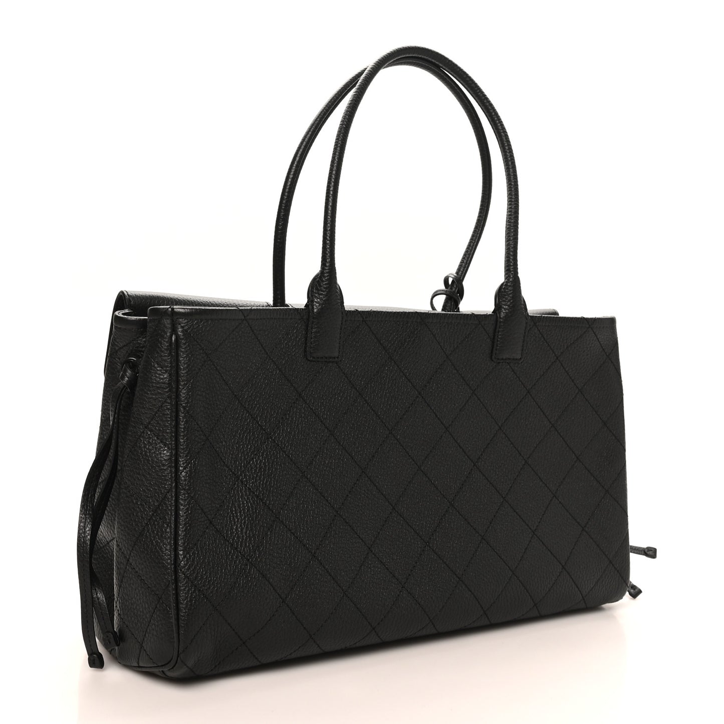 Grained Calfskin Stitched Urban Essentials Large Shopping Bag Black