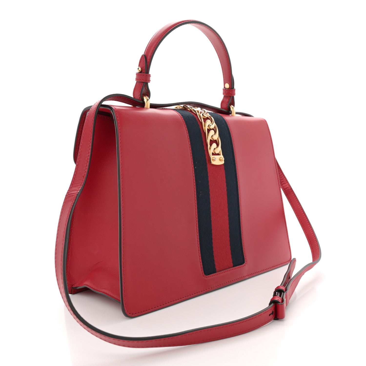 Gucci Calfskin Medium Sylvie Top Handle Bag Hibiscus Red 3 of 14