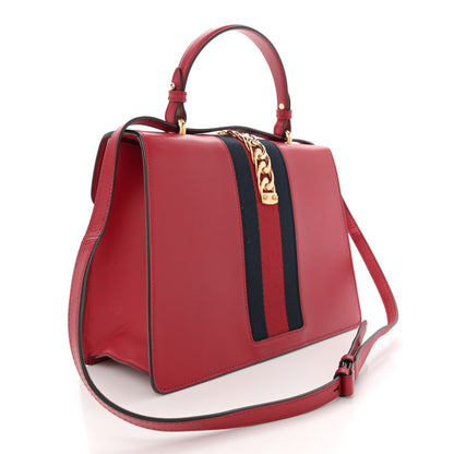 Gucci Calfskin Medium Sylvie Top Handle Bag Hibiscus Red 3 of 14