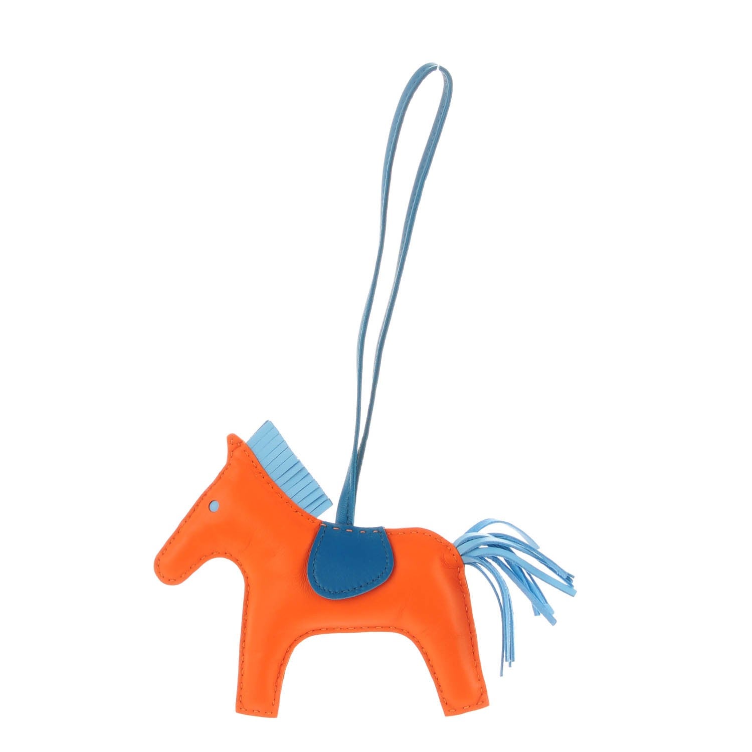 Hermes Milo Lambskin Grigri Rodeo Horse Bag Charm MM Feu Celeste Bleu Izmir 1 of 4