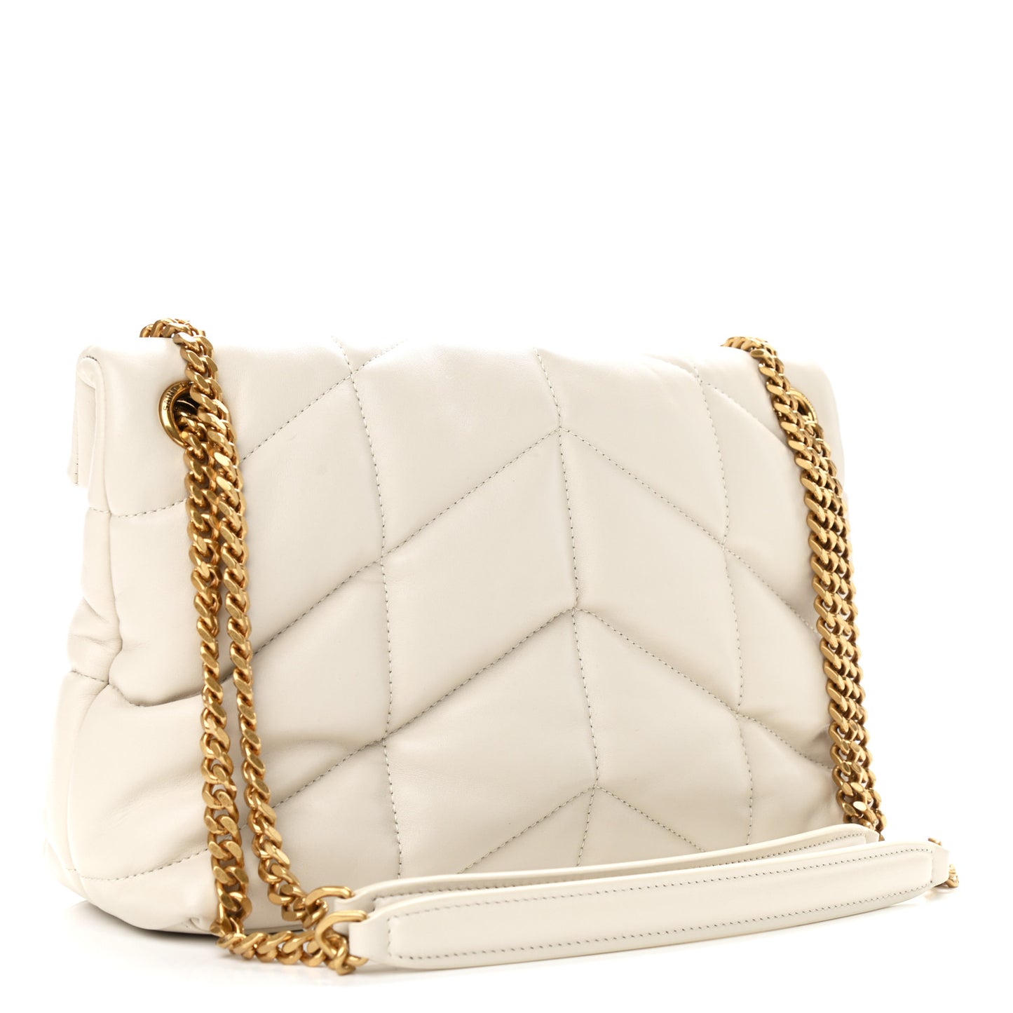 Lambskin Quilted Small Loulou Puffer Monogram Chain Satchel Blanc Vintage