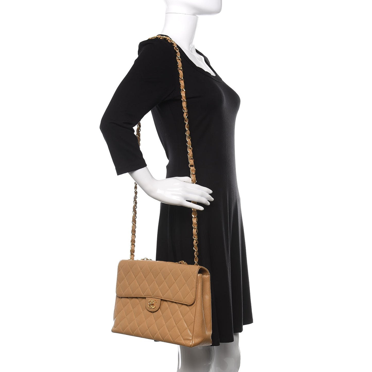 Caviar Quilted Jumbo Single Flap Beige