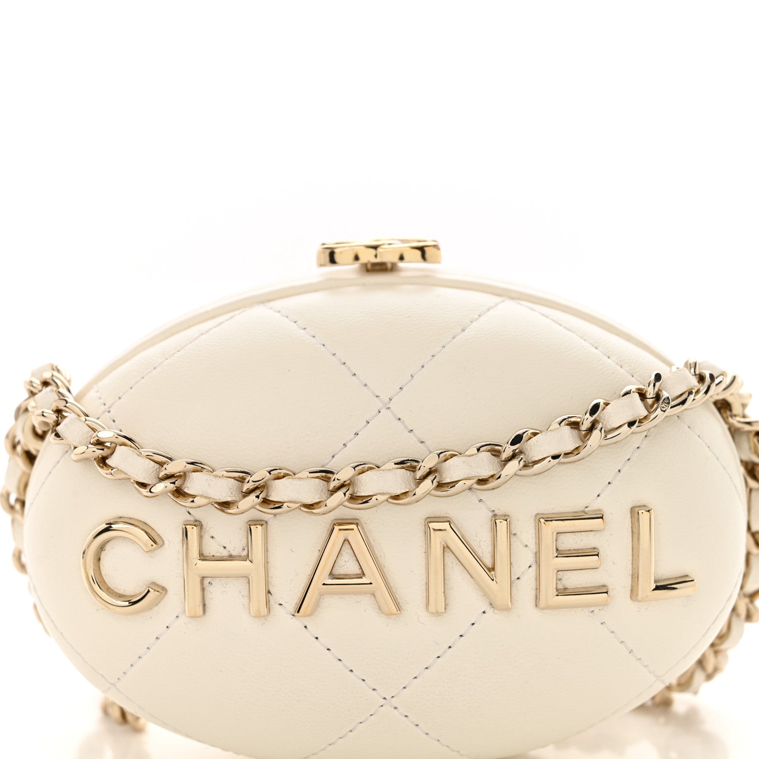 Chanel Lambskin Quilted Oval Minaudiere Chain Clutch White 7 of 12
