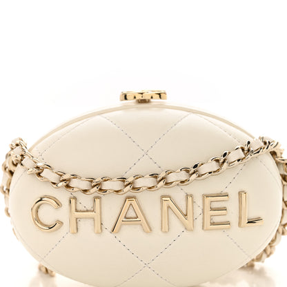 Chanel Lambskin Quilted Oval Minaudiere Chain Clutch White 7 of 12