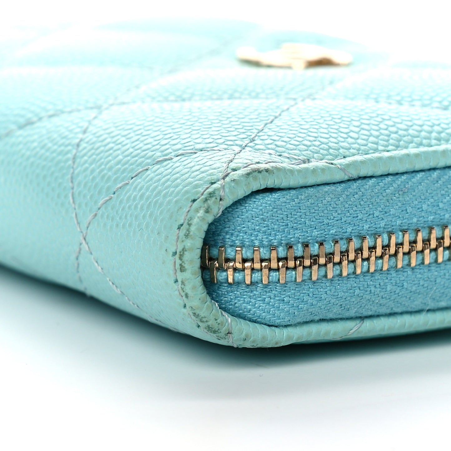 Caviar Quilted Zip Coin Purse Light Blue