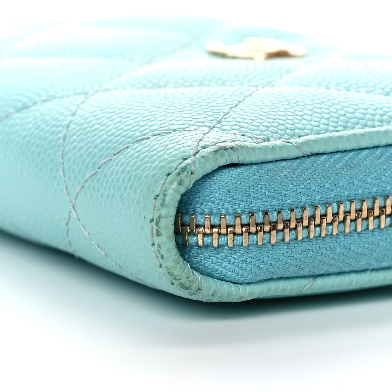 Chanel Caviar Quilted Zip Coin Purse Light Blue 9 of 19