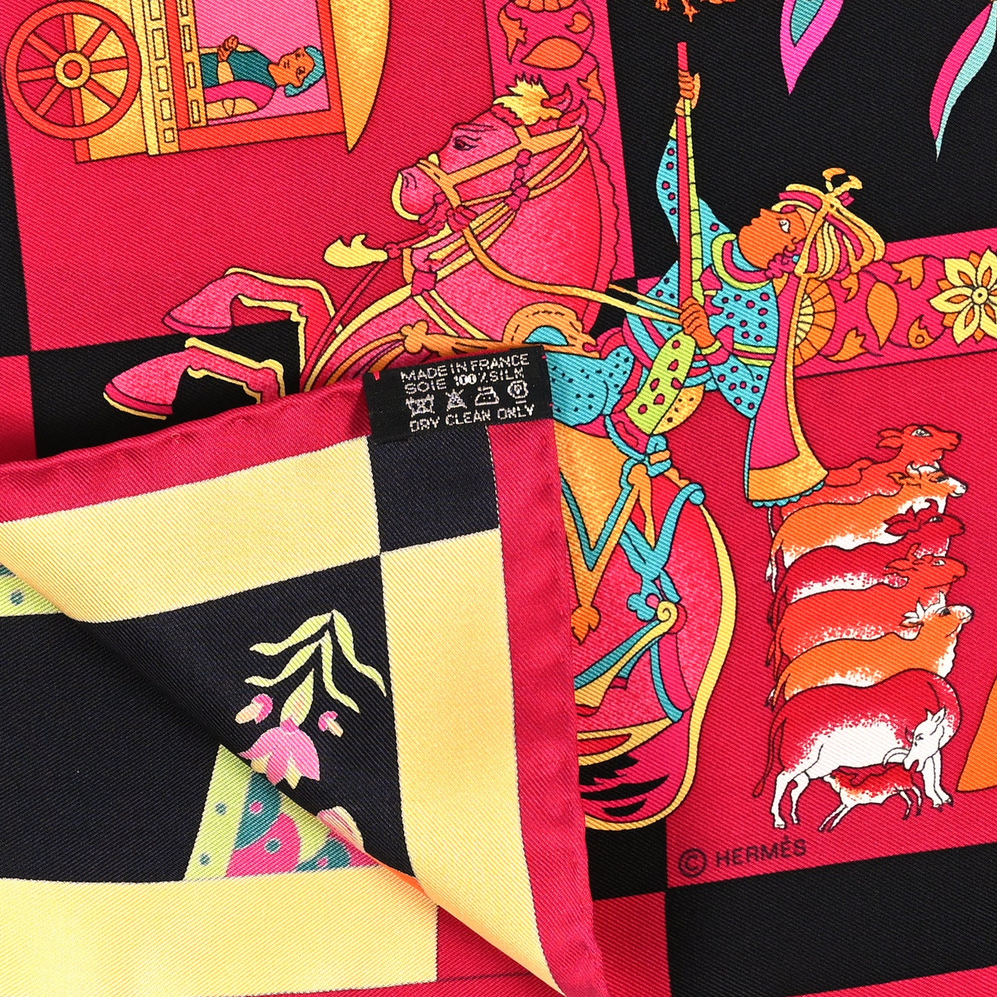 Silk Fantaisies Indiennes Scarf 90 Framboise Black Canard