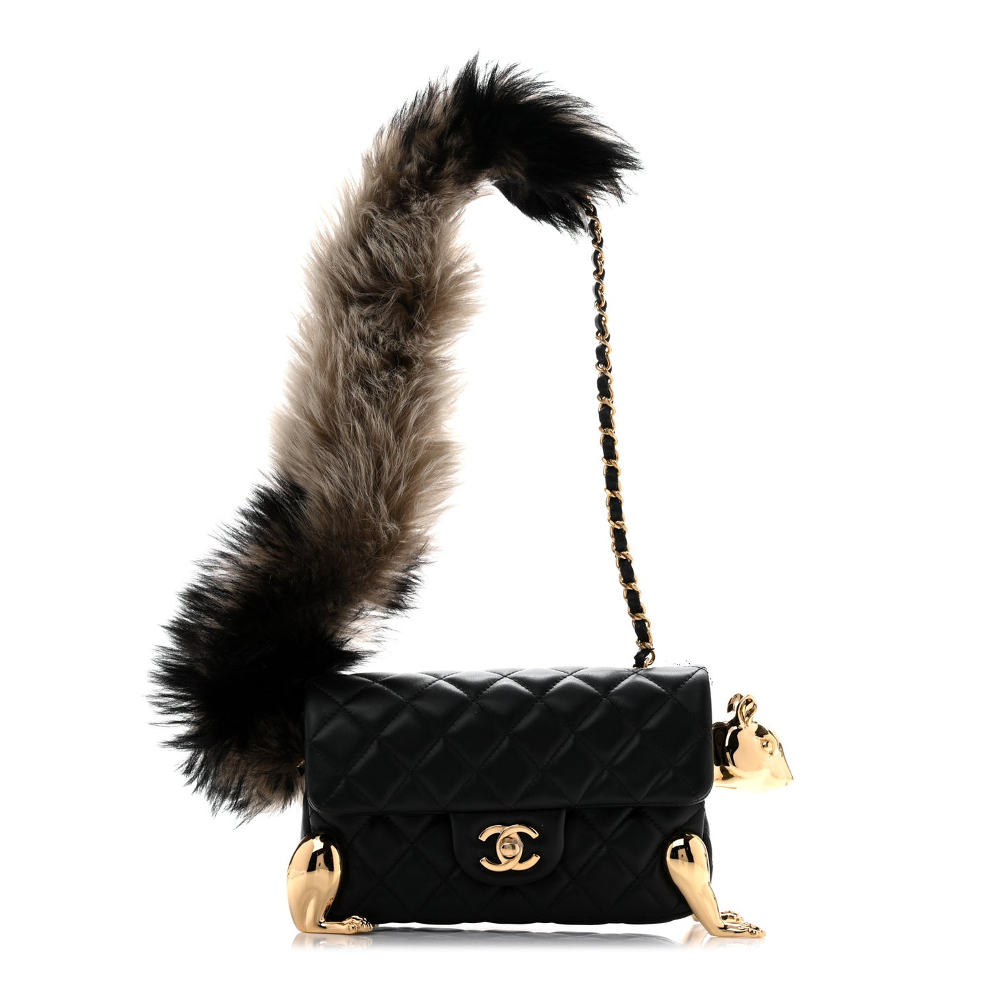 Lambskin Shearling Quilted Mini Squirrel Flap Black