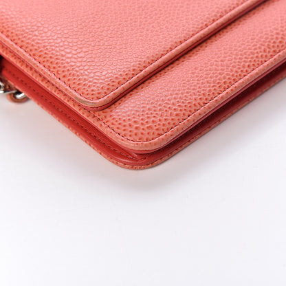 Chanel Caviar Timeless CC Wallet On Chain WOC Light Red 10 of 21