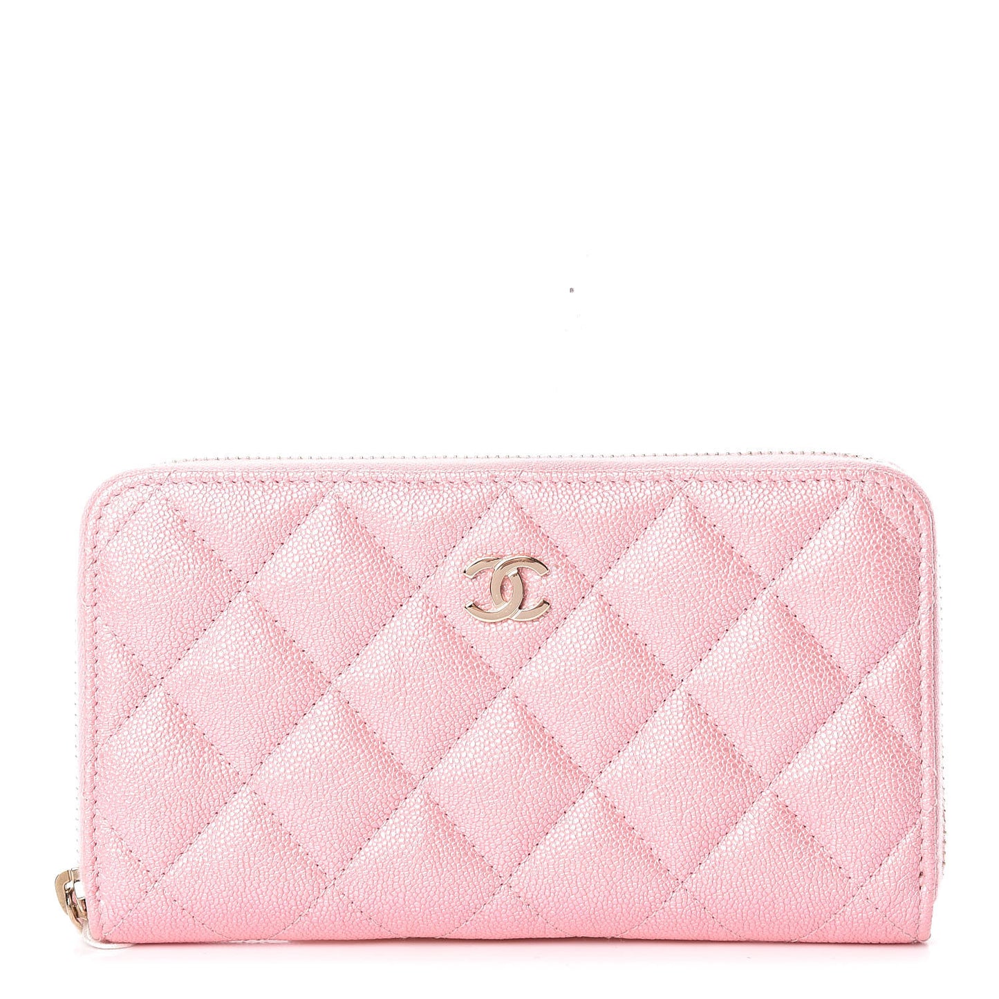 Iridescent Caviar Quilted Medium Zip Around Wallet Pink