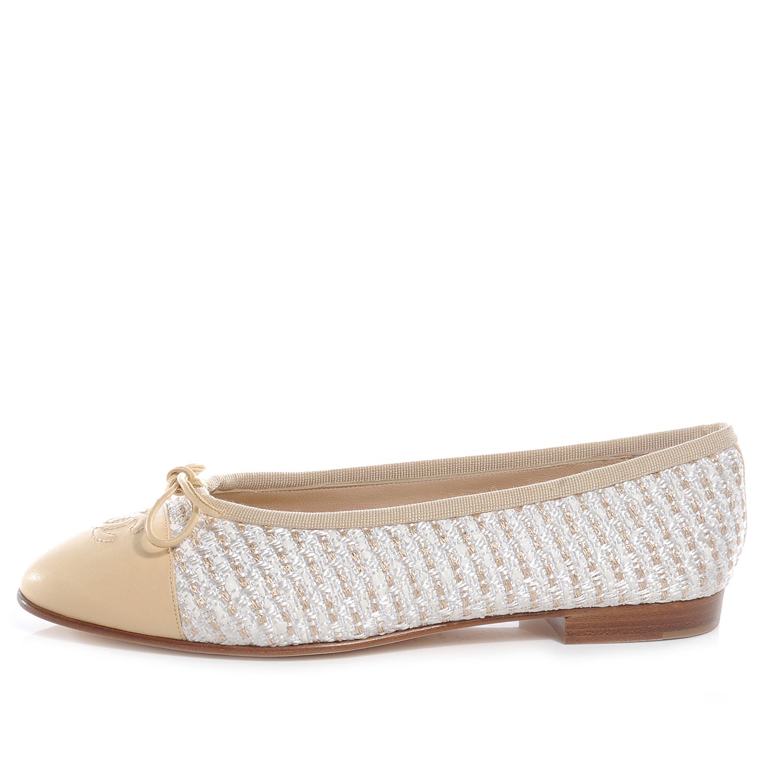 Chanel Tweed Ballet Flats 37.5 White 1 of 7