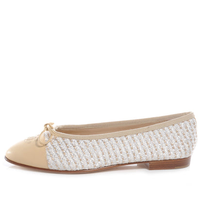 Chanel Tweed Ballet Flats 37.5 White 1 of 7
