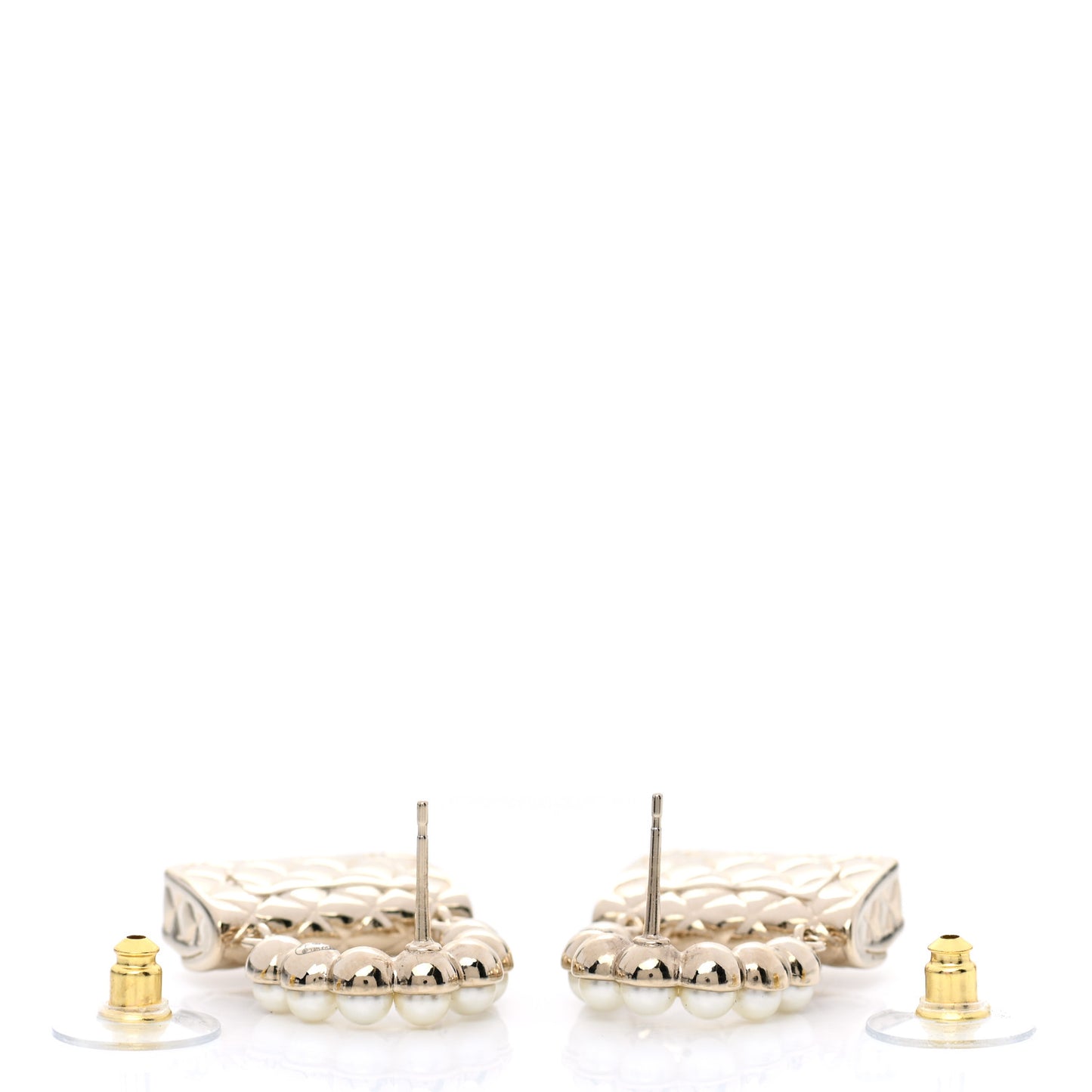 Pearl Quilted CC Flap Bag Earrings Gold
