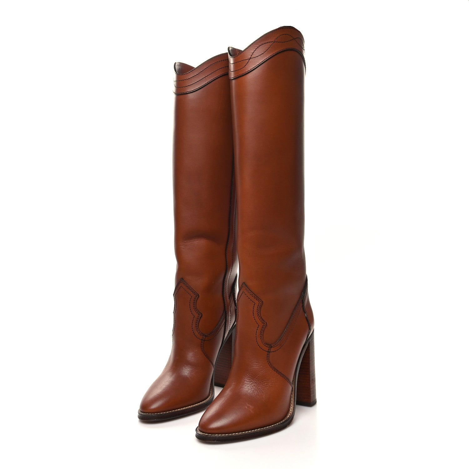 Saint Laurent Kate 105 Western Knee High Boots 38 New Papaya 3 of 9
