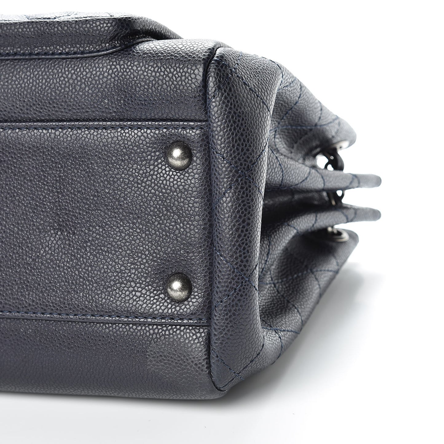 Caviar Quilted CC Accordion Shopping Bag Navy