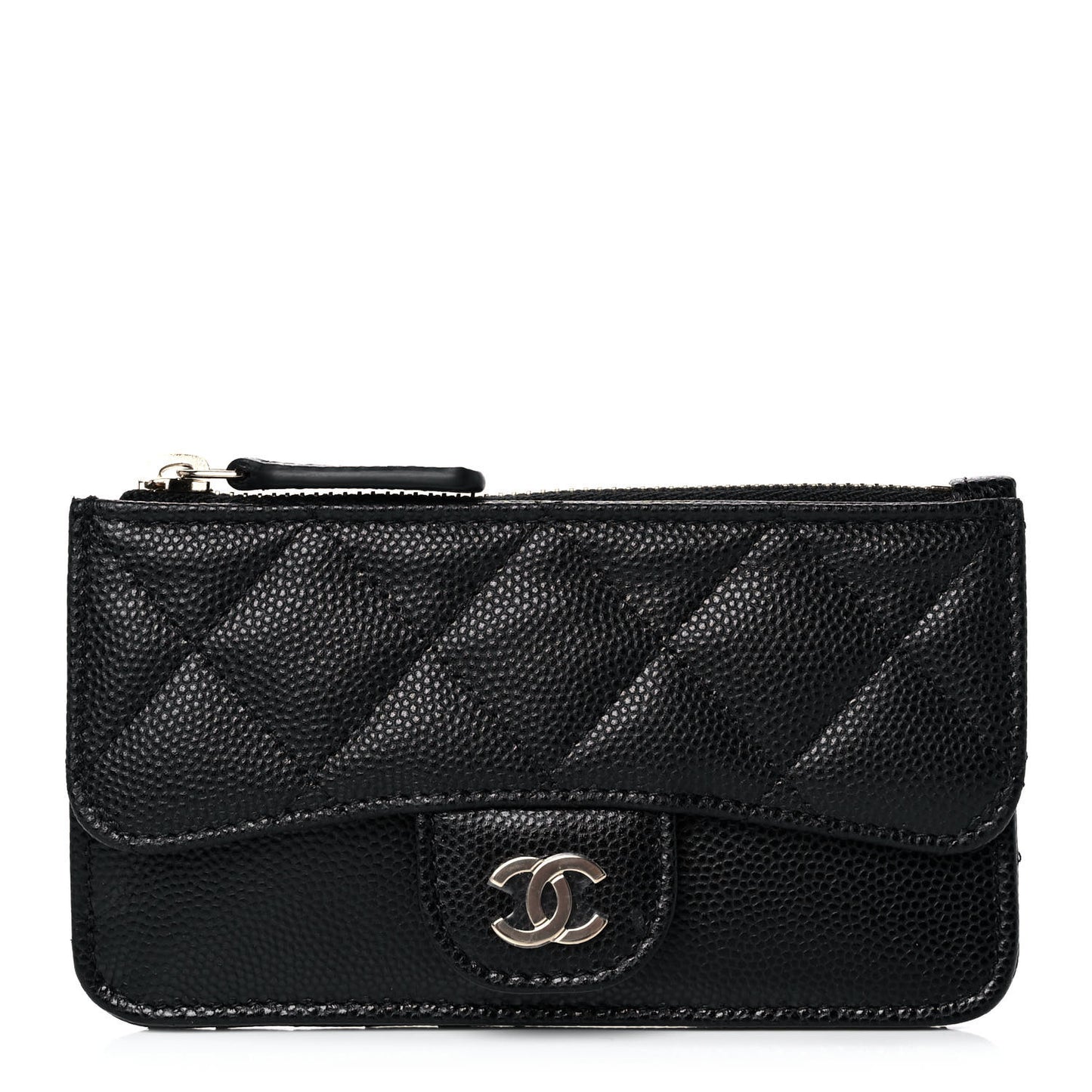 Caviar Quilted Flap Zip Card Holder Black