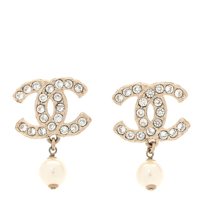 Chanel Crystal Pearl CC Drop Earrings Gold 1 of 5