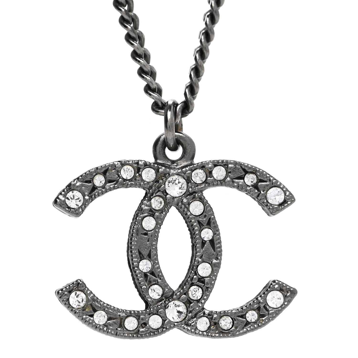 Chanel Crystal Timeless CC Necklace Ruthenium 4 of 6
