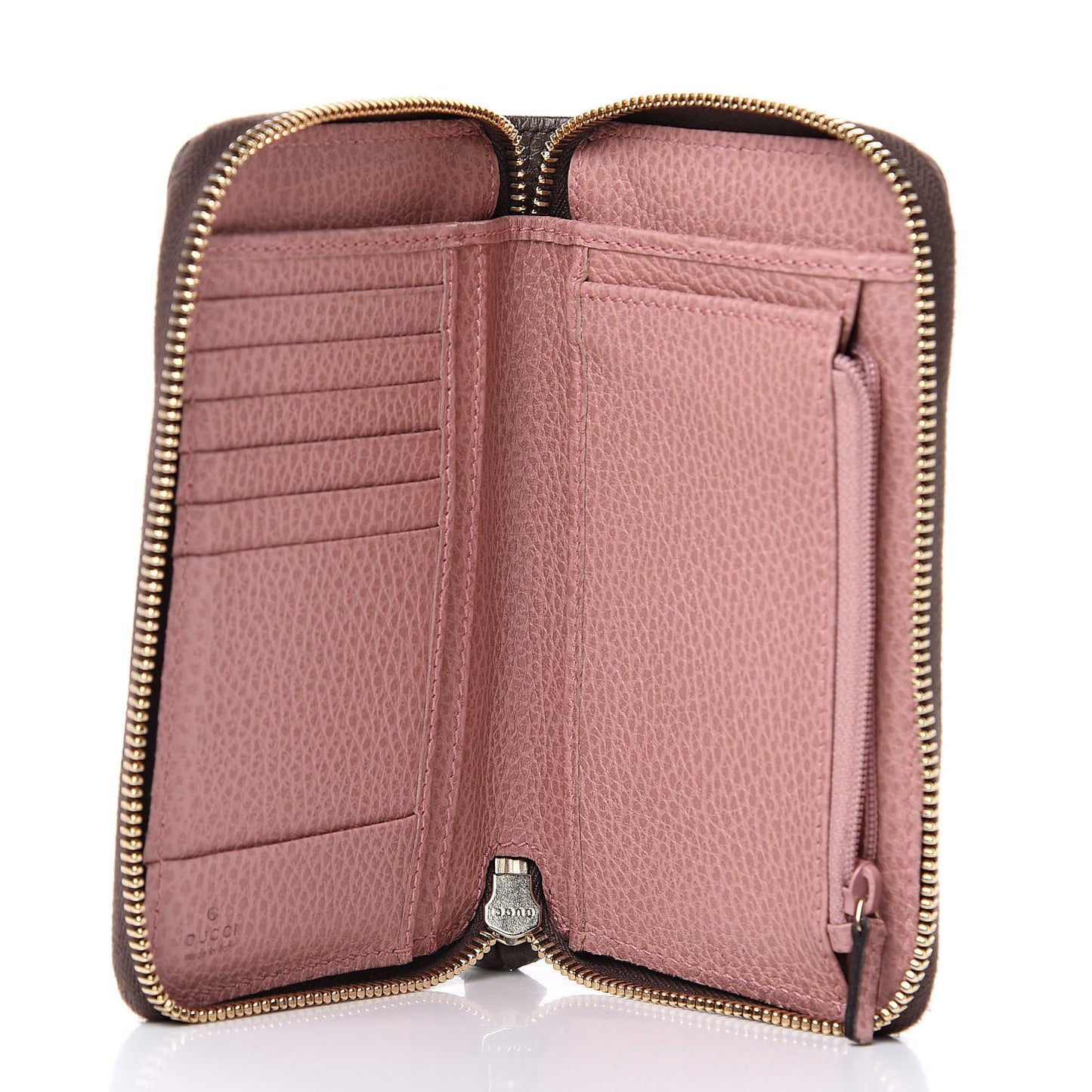 Dollar Calfskin Bi-Color Medium Swing Zip Around Wallet Grey Field Soft Pink