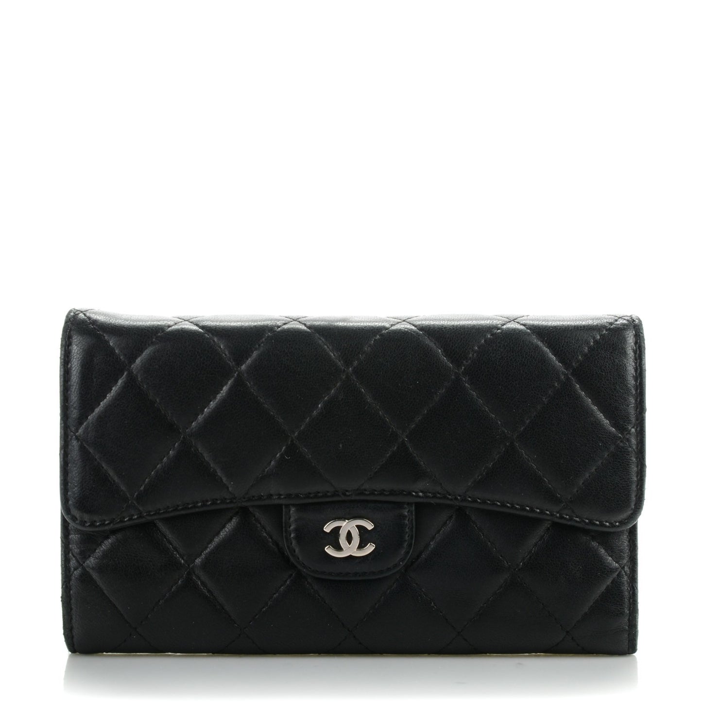 Lambskin Quilted Large Flap Wallet Black