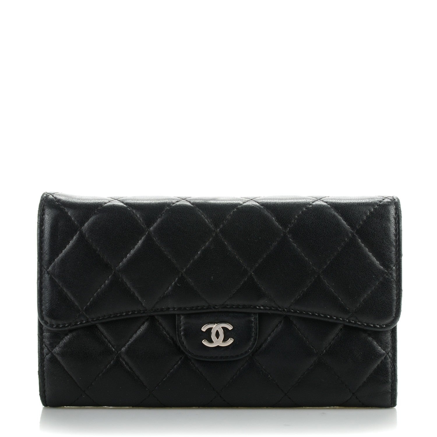 Chanel Lambskin Quilted Large Flap Wallet Black 1 of 9