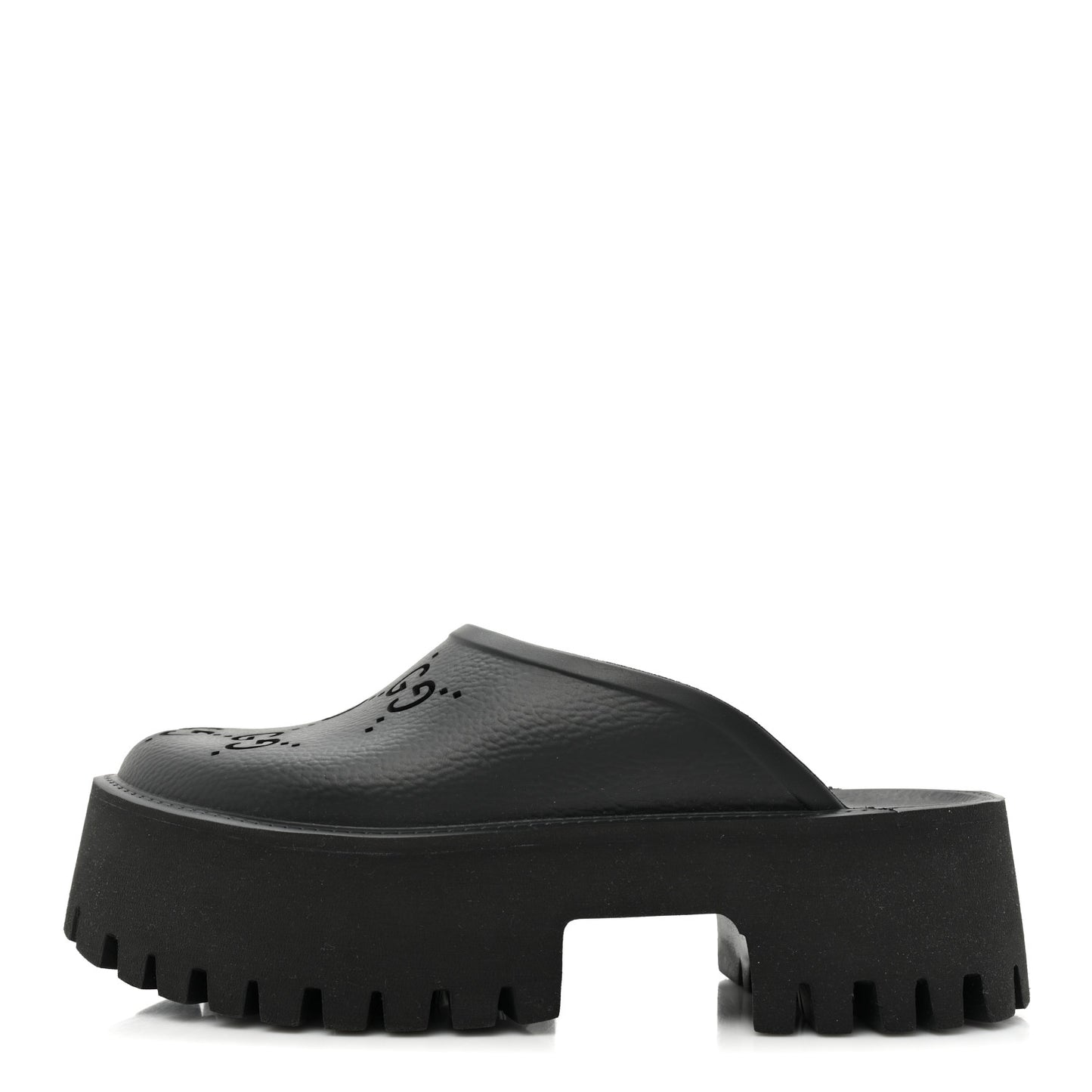 Rubber GG Monogram Perforated Elea Platform 55mm Lug Sole Sandals 36 Black